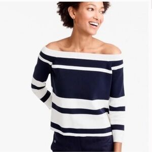 𝅺j Crew Off Shoulder Striped Sweater size XS Navy White